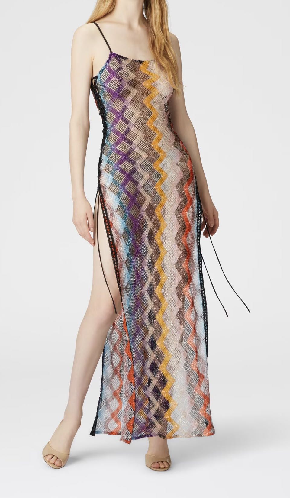 Lurex long dress with side openings