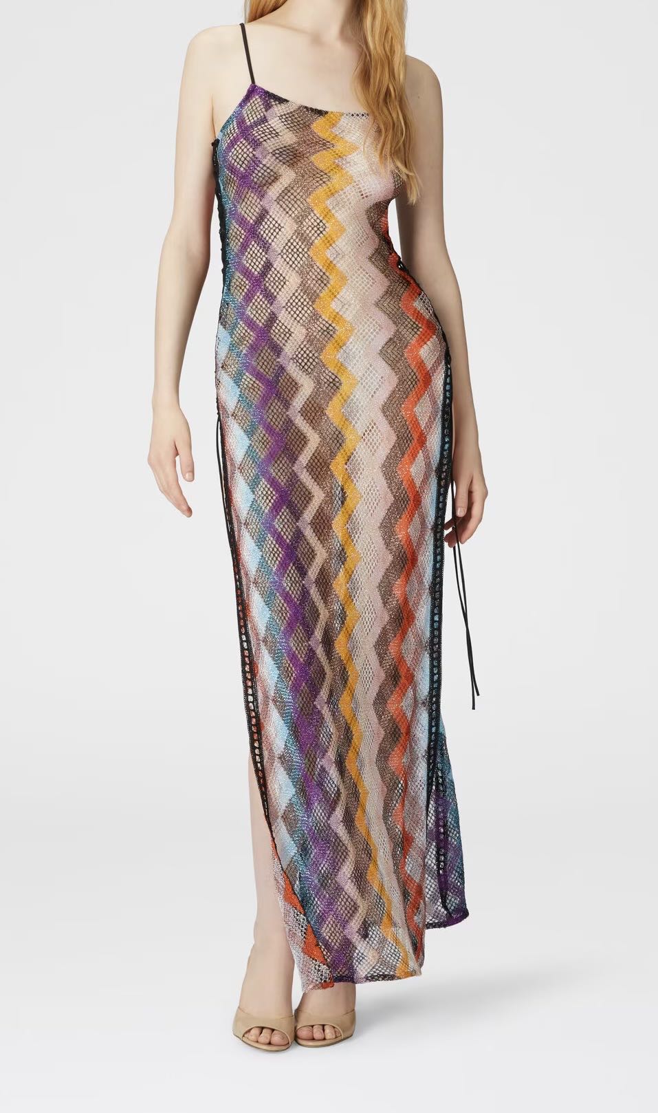 Lurex long dress with side openings
