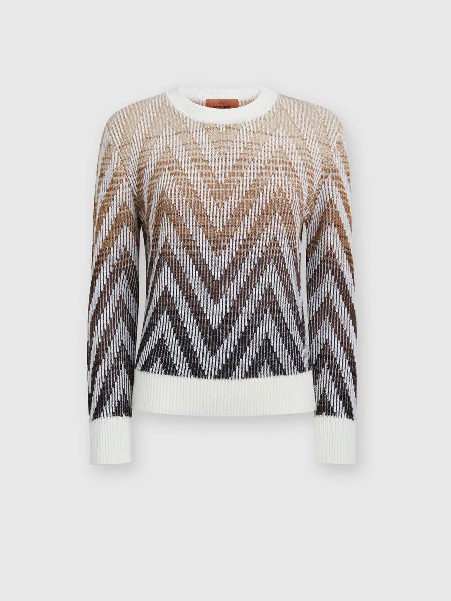 Chevron ribbed wool and cotton pull