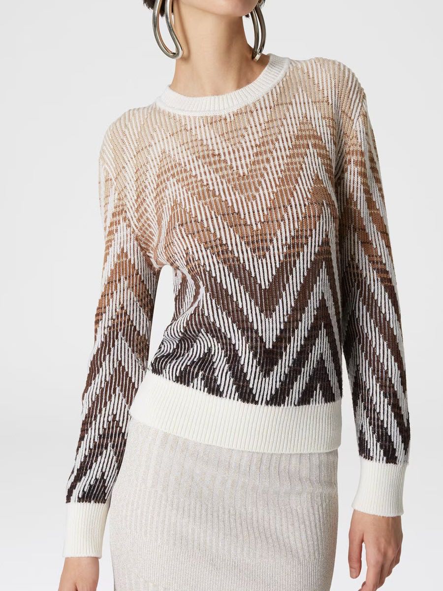 Chevron ribbed wool and cotton pull