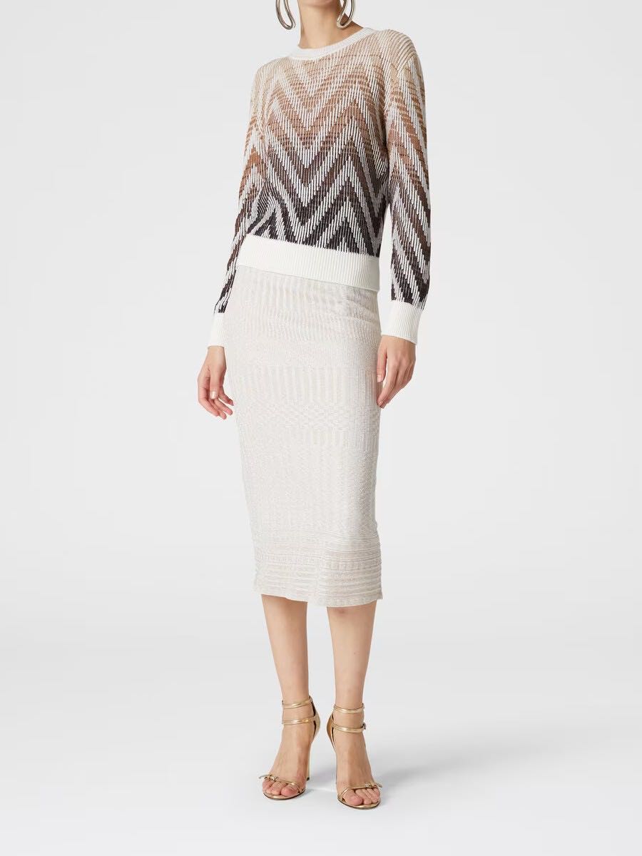 Chevron ribbed wool and cotton pull