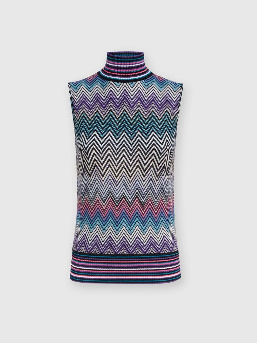 Sleevless turtleneck zigzag top