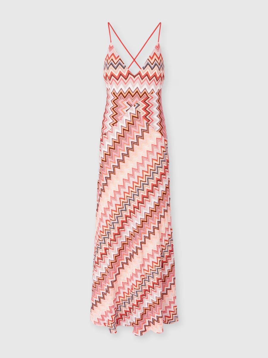 Patchwork long dress with zigzag pattern