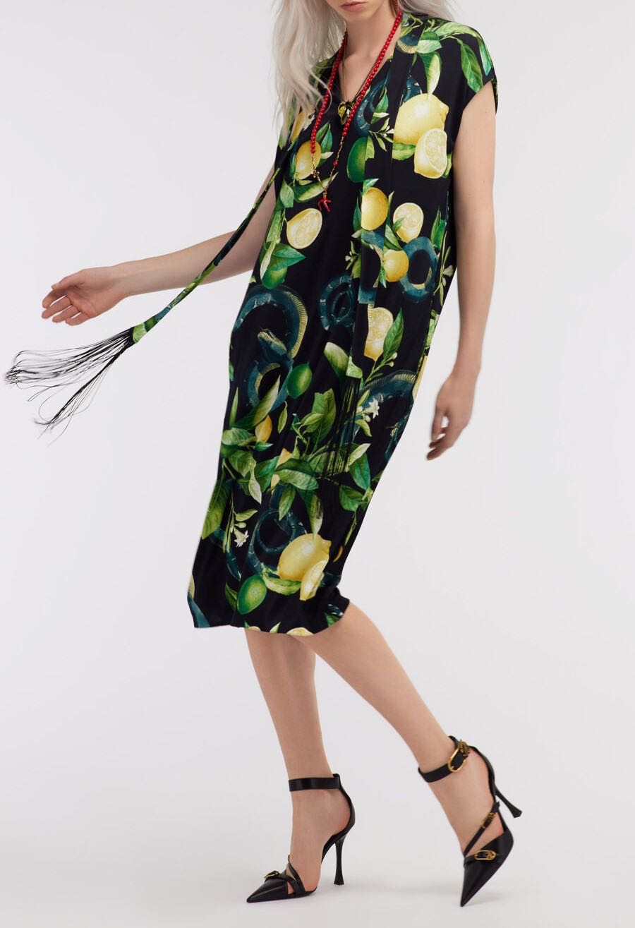 Lemon print midi dress