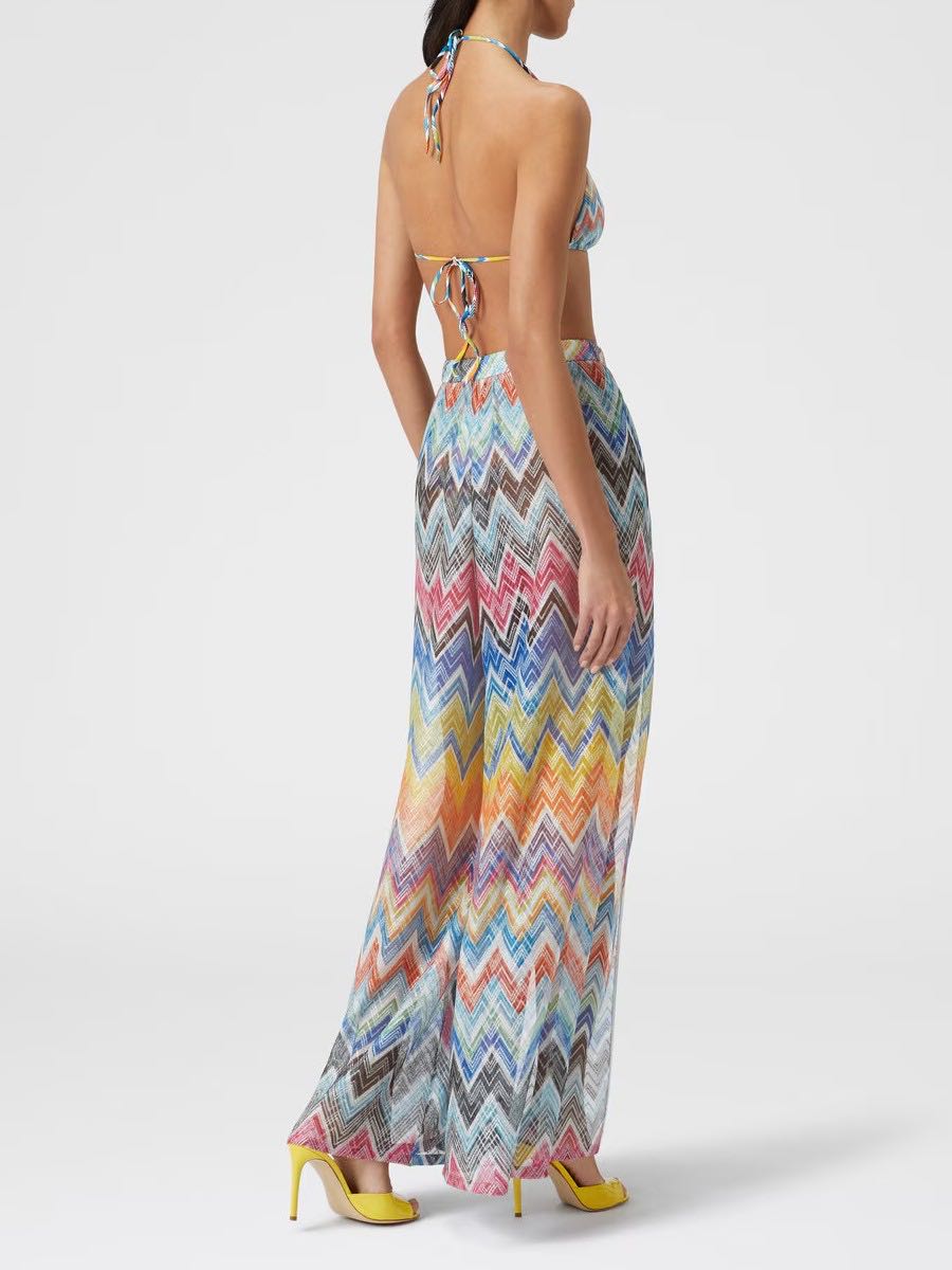 Open front lurex trousers