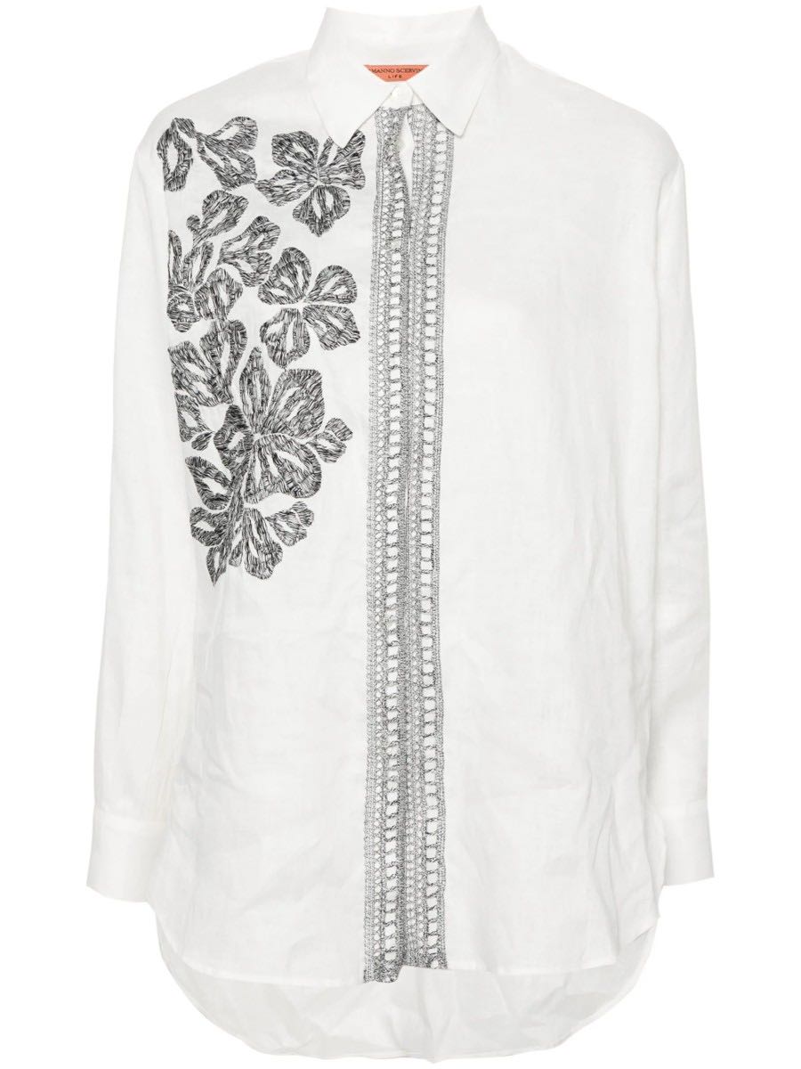 Linen shirt with black embroidery