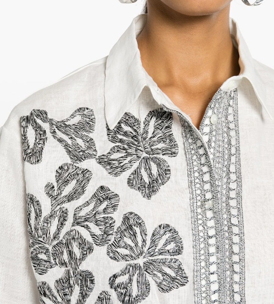 Linen shirt with black embroidery