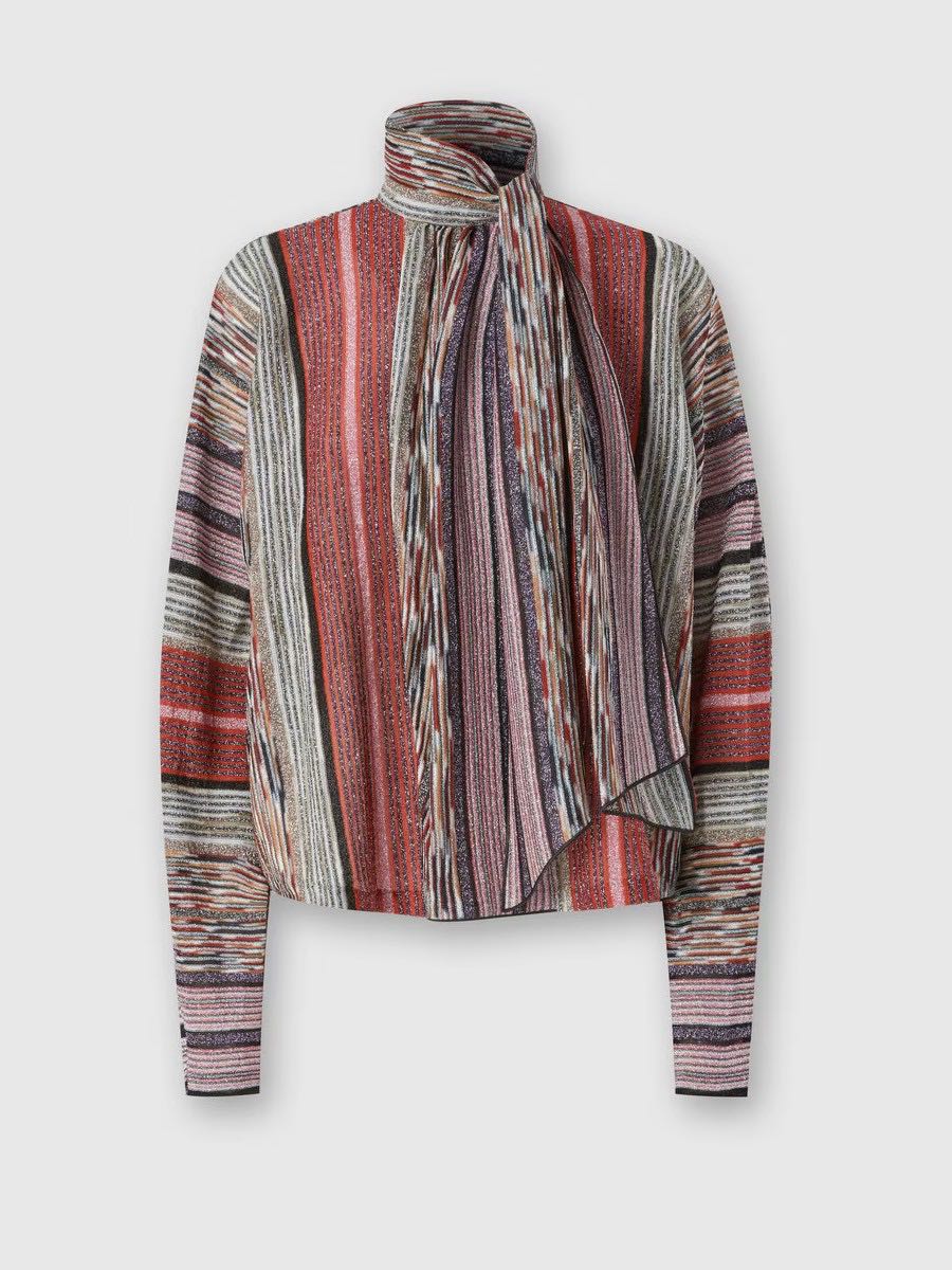 Blouse with lamé viscose scarf collar