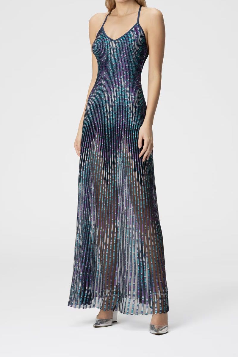 Long cross striped dress with mosaic pathern