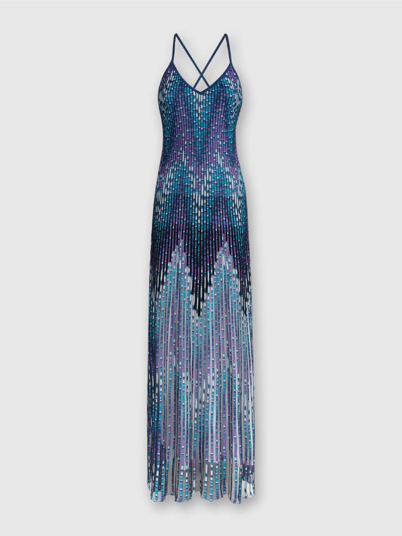 Long cross striped dress with mosaic pathern
