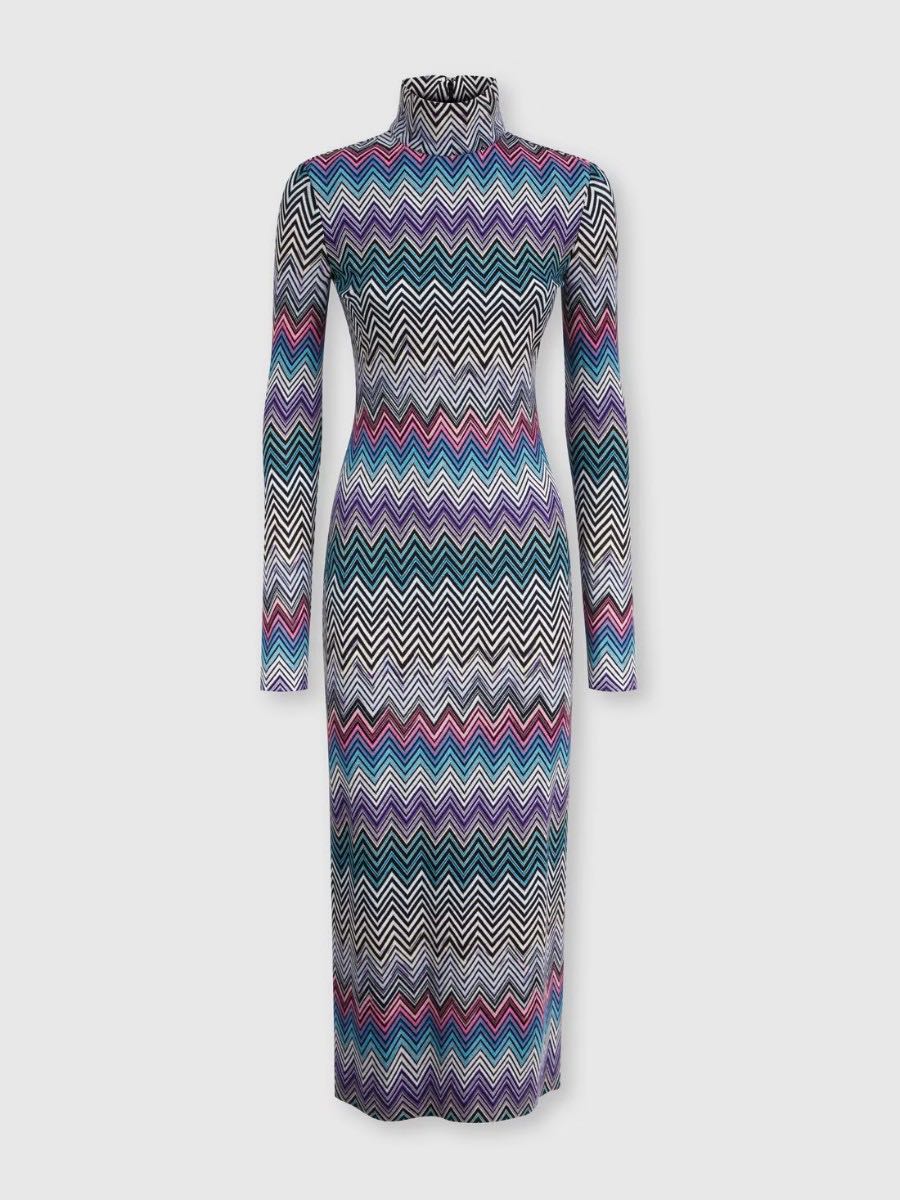 High neck midi zigazag dress