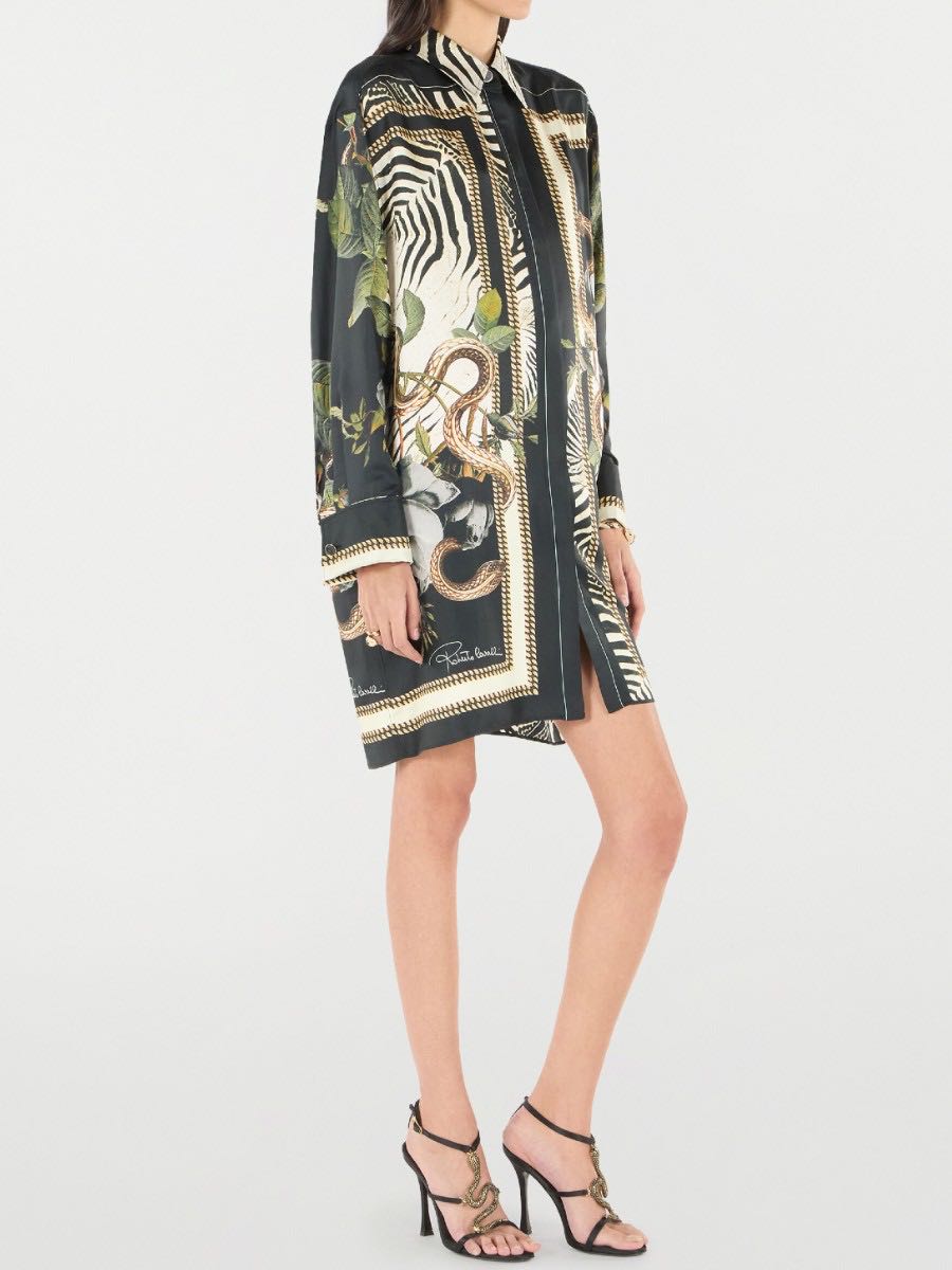 Mini oversized shirt dress with animal print