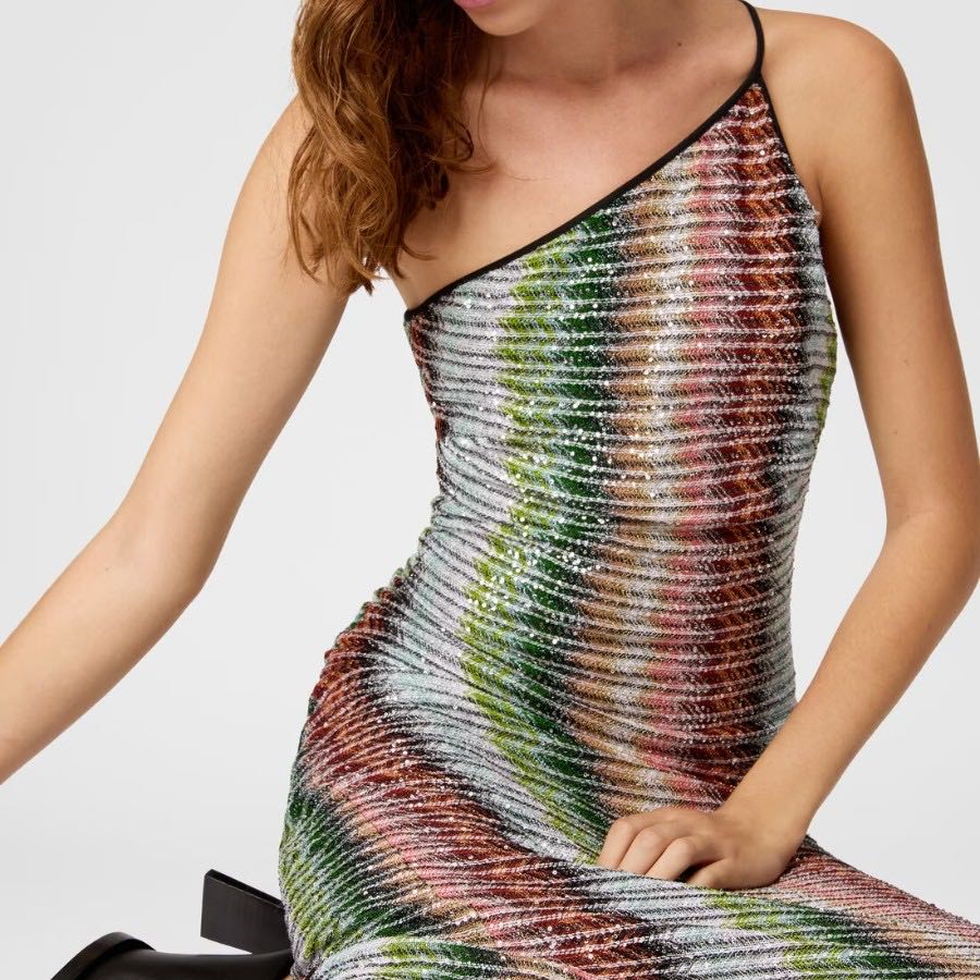 One sholder asymmetic sequins dress