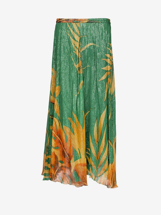 Long lame skirt with palm print