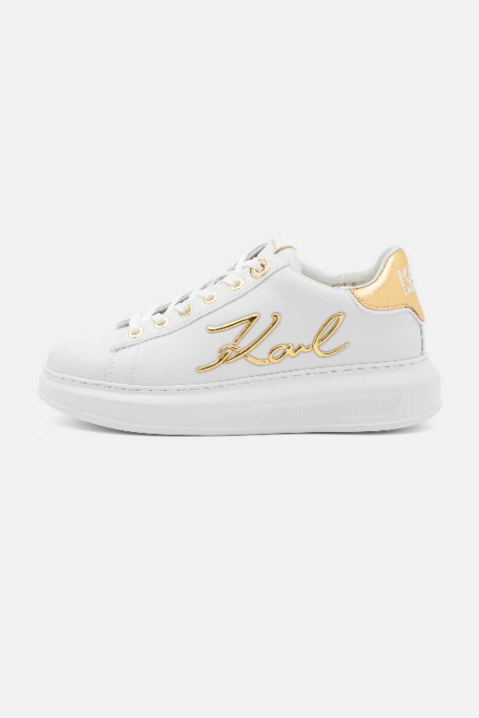 Shoes with gold logo