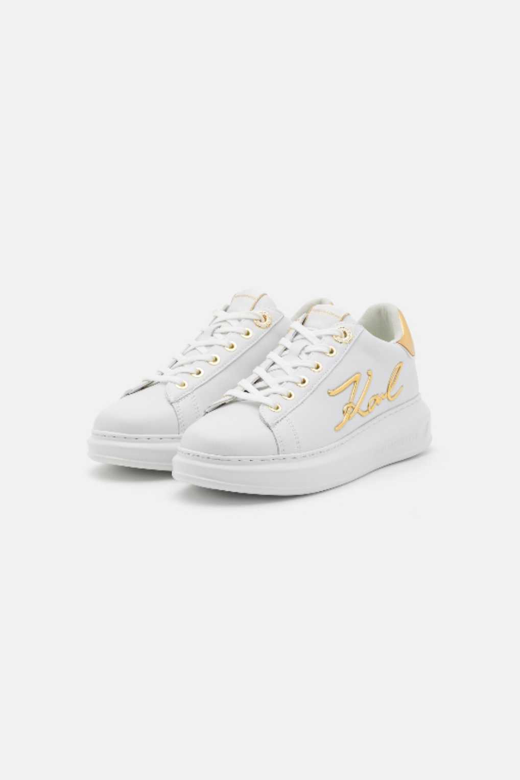Shoes with gold logo