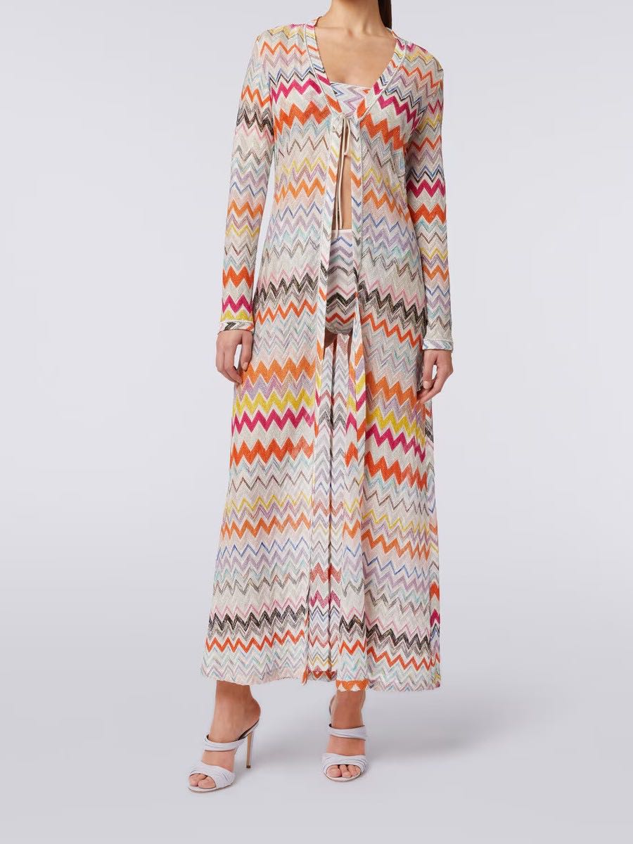 Long zigzag cardigan with lurex