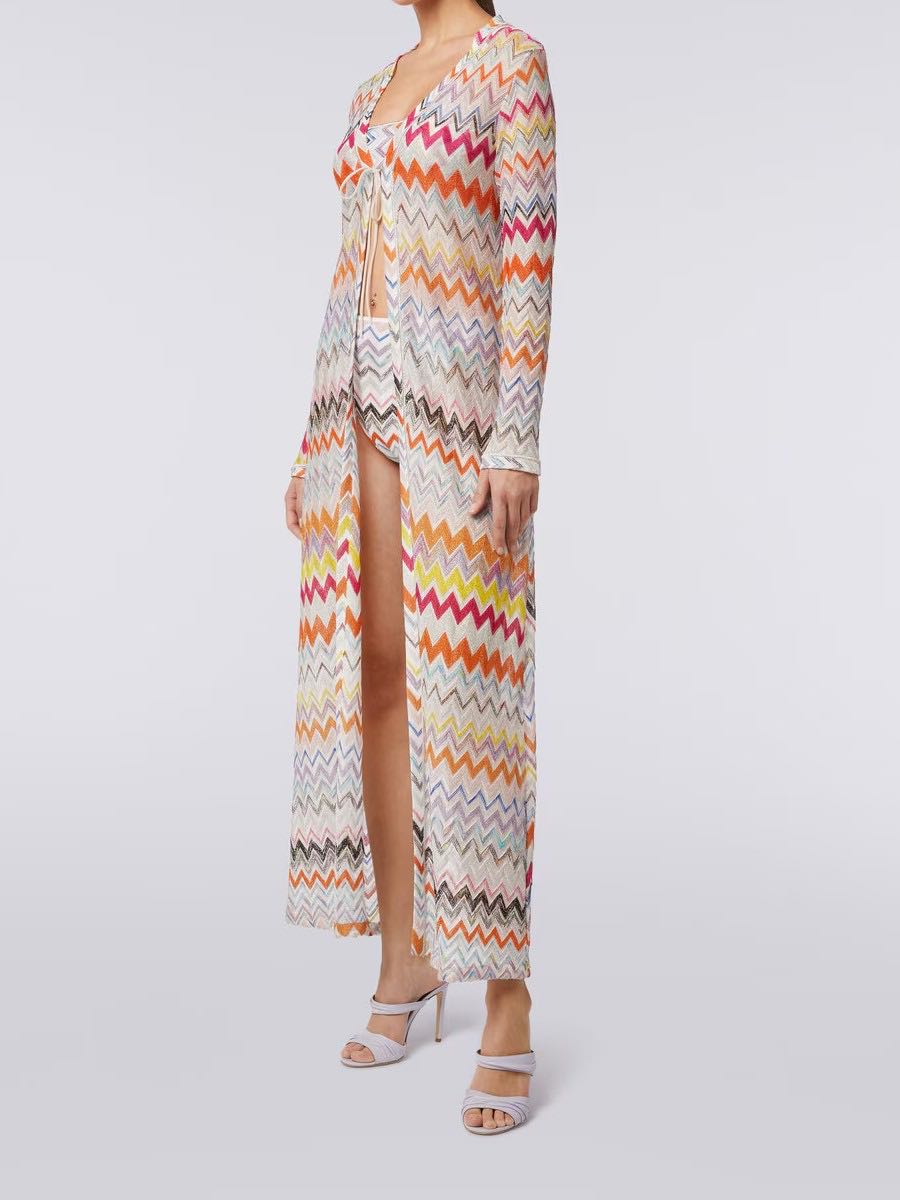 Long zigzag cardigan with lurex