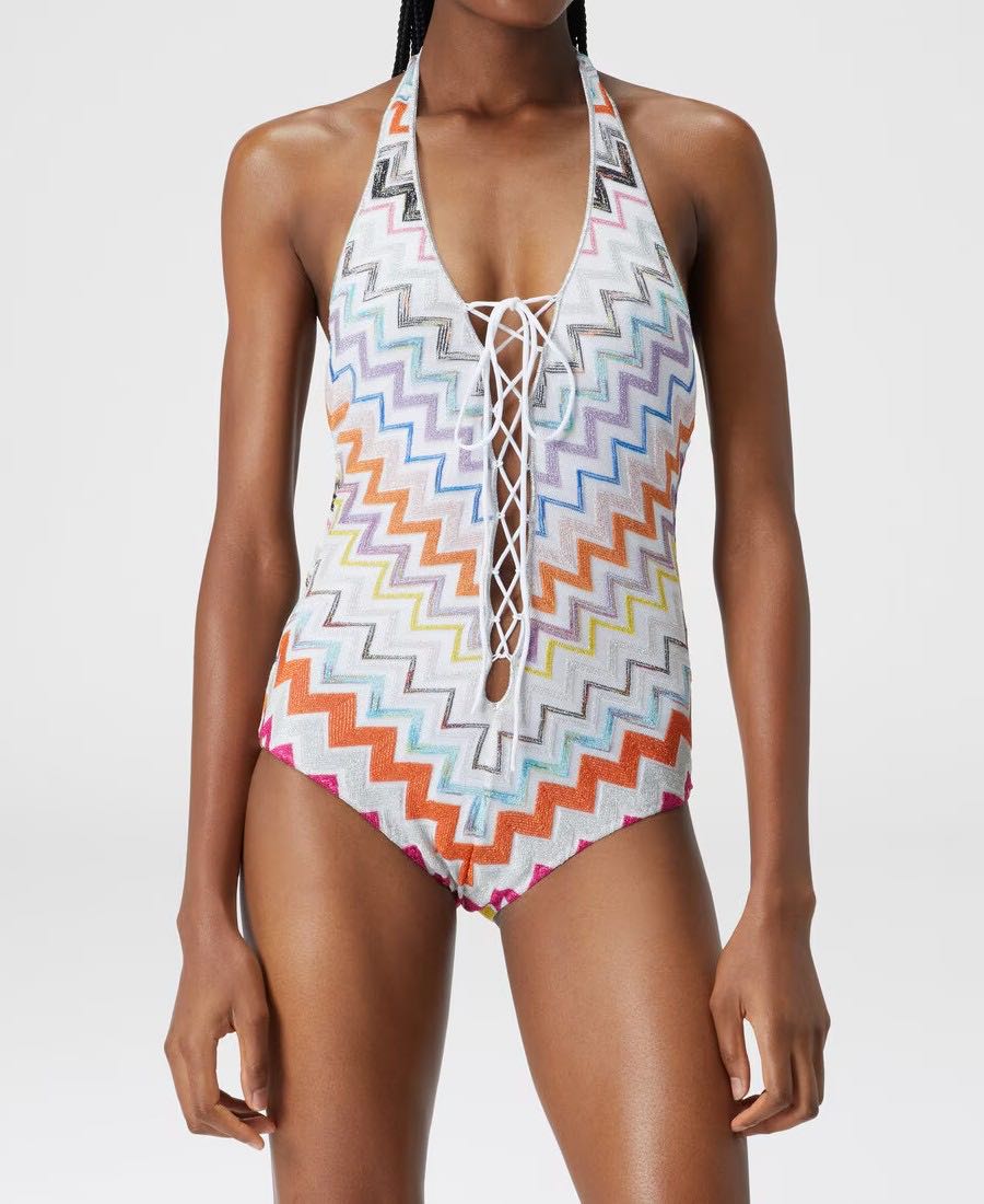 Zigzag bathing suit with lurex