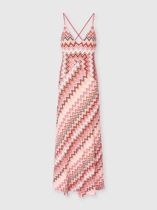 Patchwork long dress with zigzag pattern