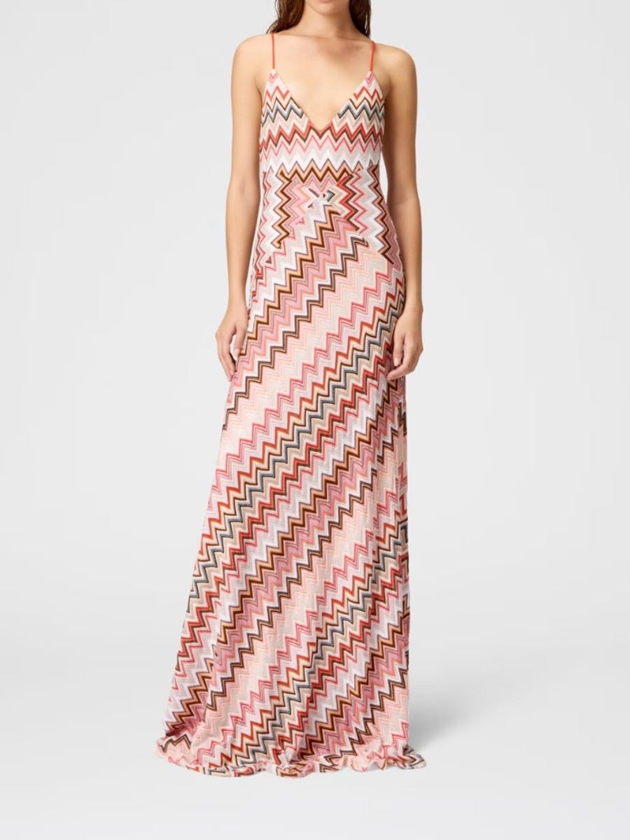 Patchwork long dress with zigzag pattern