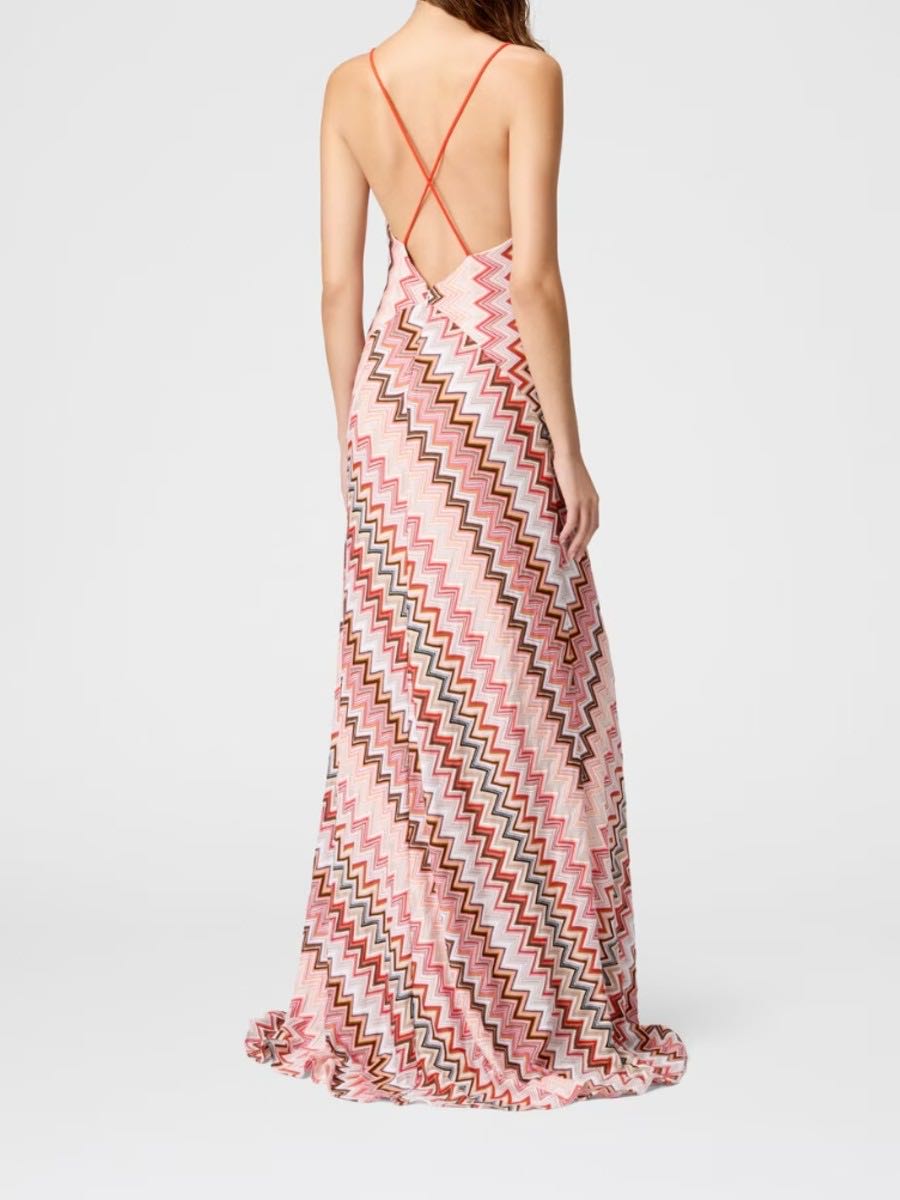 Patchwork long dress with zigzag pattern