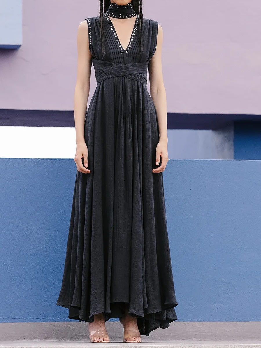 Long linen dress with belt