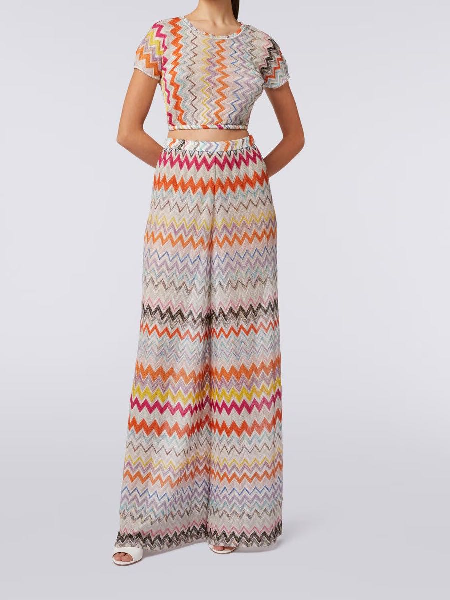 Zigzag lurex palazzo trousers