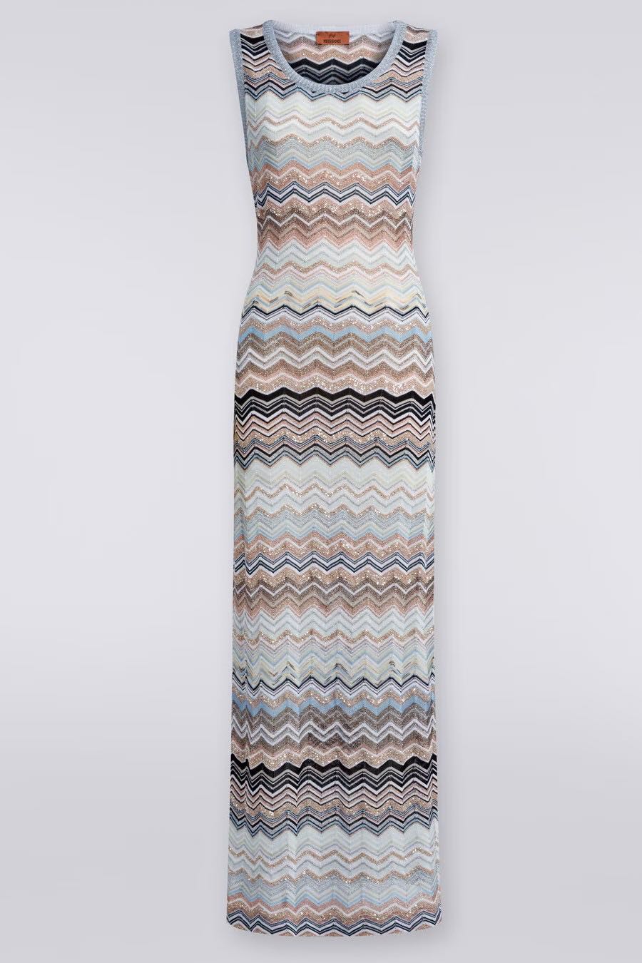 Chevron lame long dress with sequins