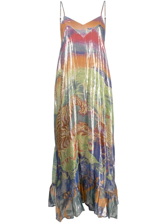 Vibrant long dress in gold lame silk