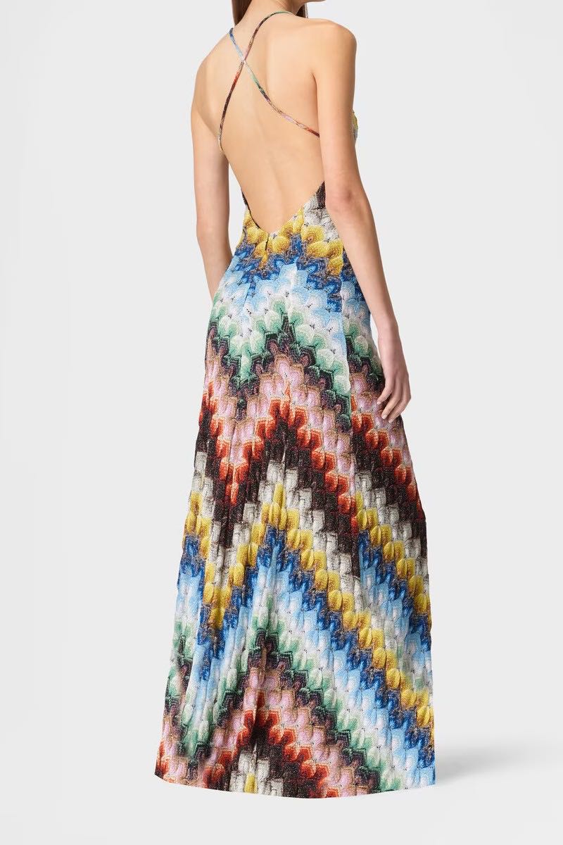 Long multicolor Open Back Dress