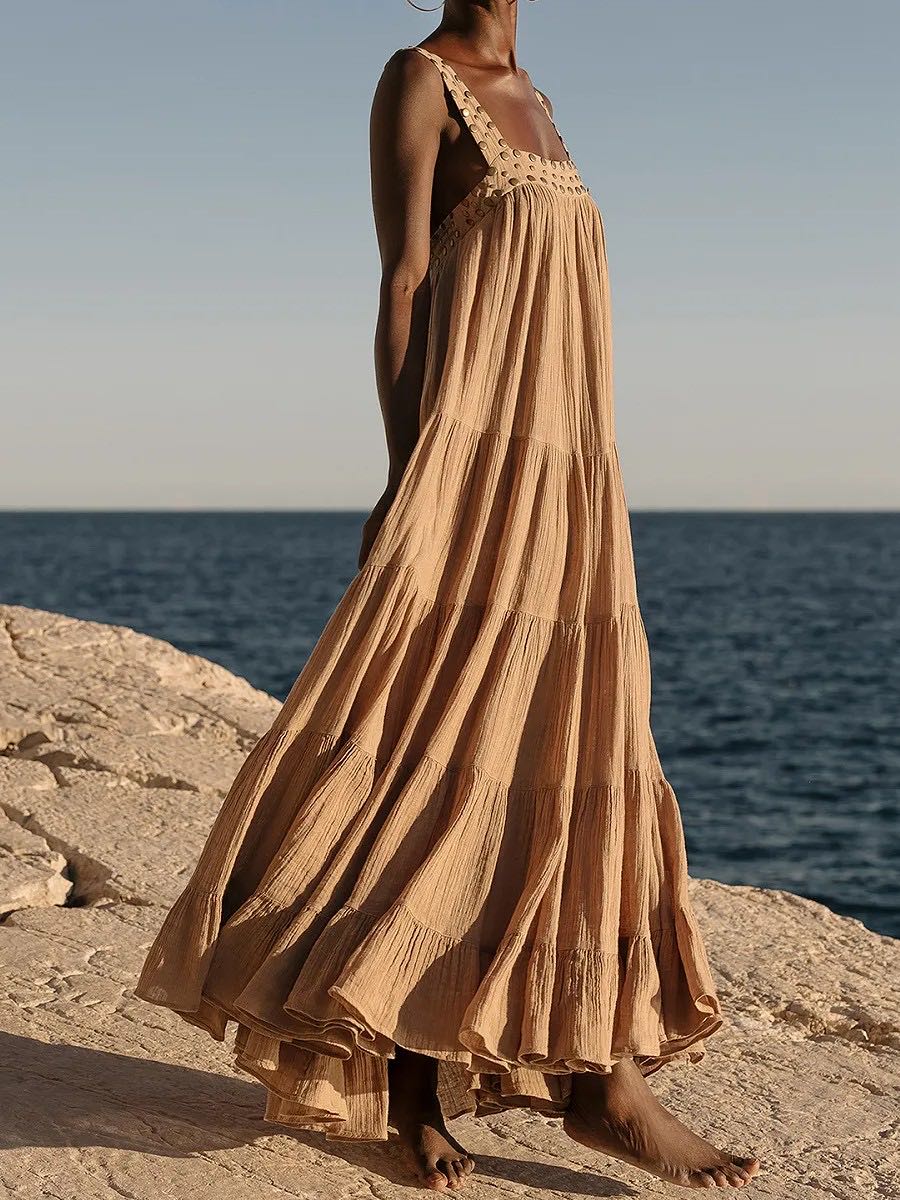 Long linen dress with studs