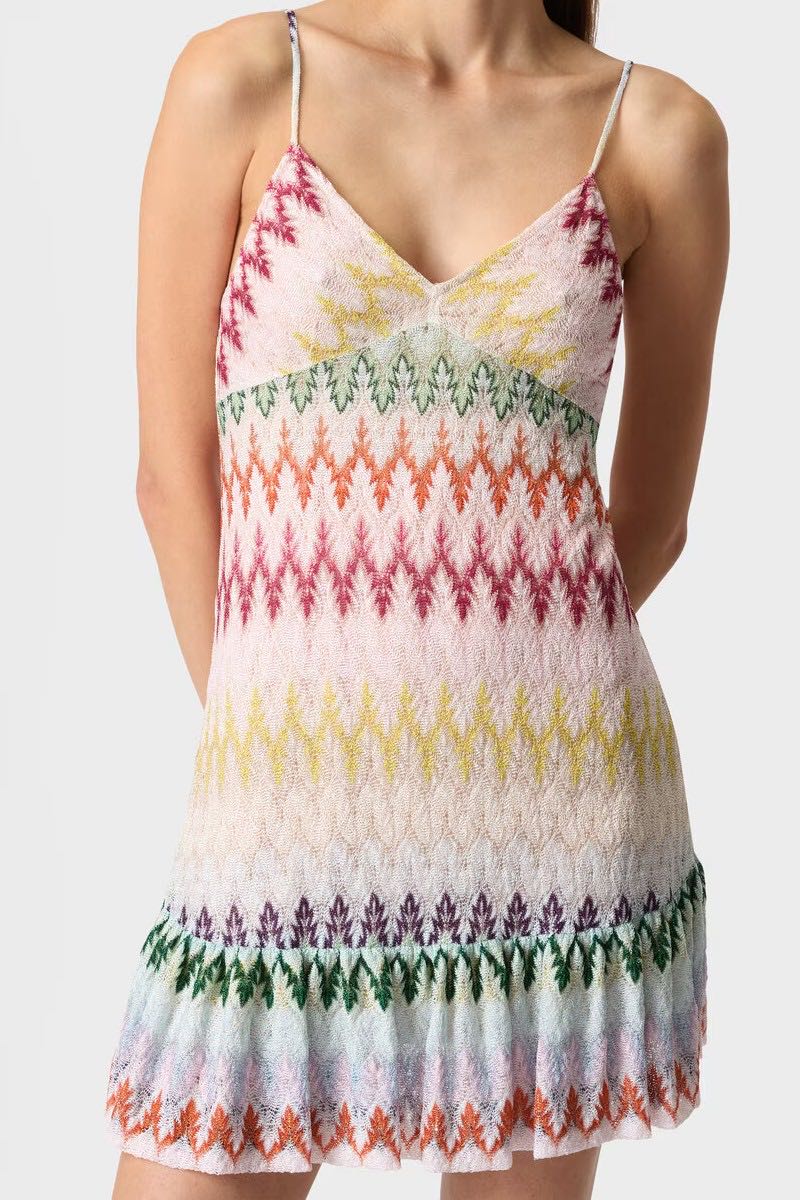 Short Multicolor Dress With Ruffles