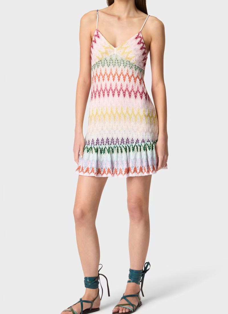 Short Multicolor Dress With Ruffles
