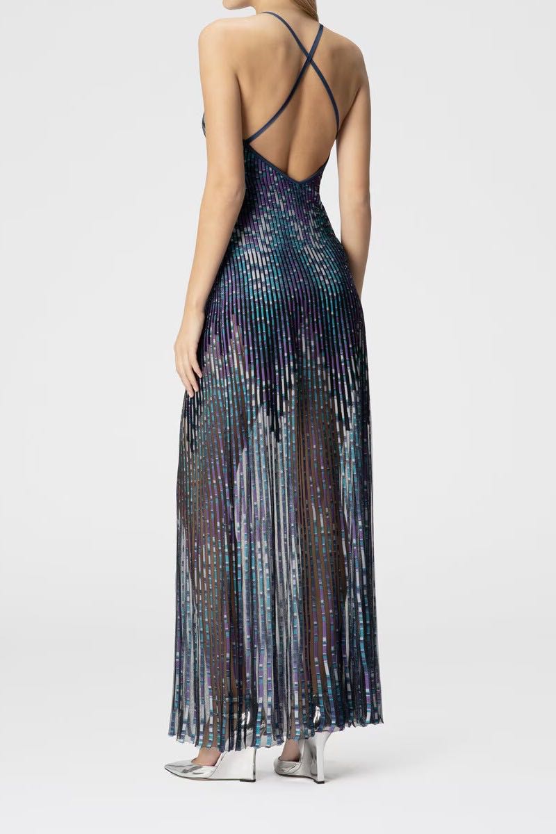 Long cross striped dress with mosaic pathern