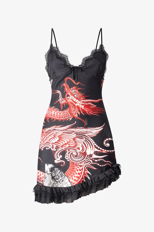 Mini dress with dragon print