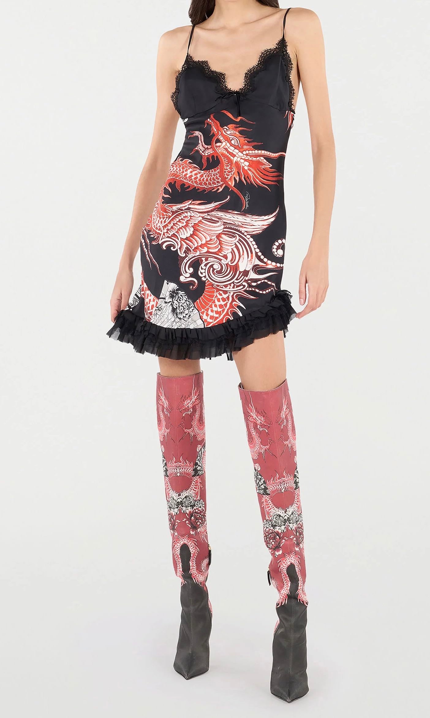 Mini dress with dragon print