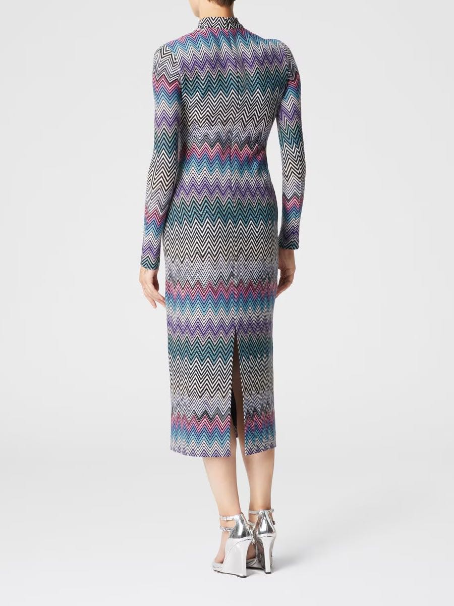 High neck midi zigazag dress