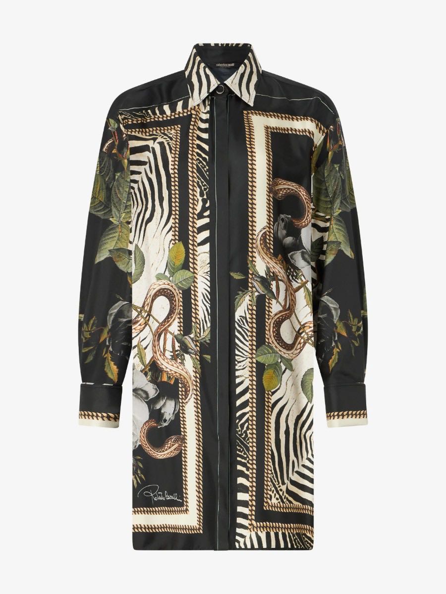 Mini oversized shirt dress with animal print