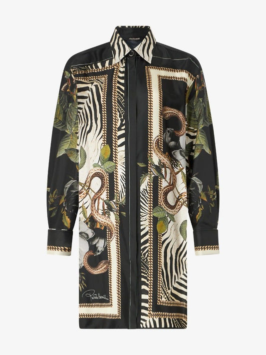 Mini oversized shirt dress with animal print