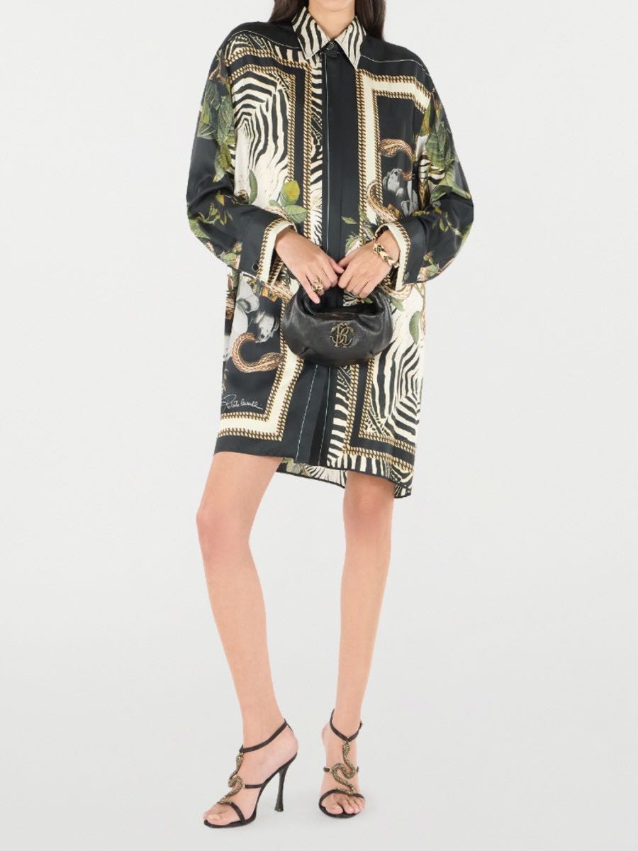 Mini oversized shirt dress with animal print