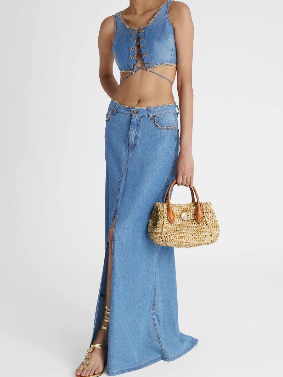 Long denim skirt