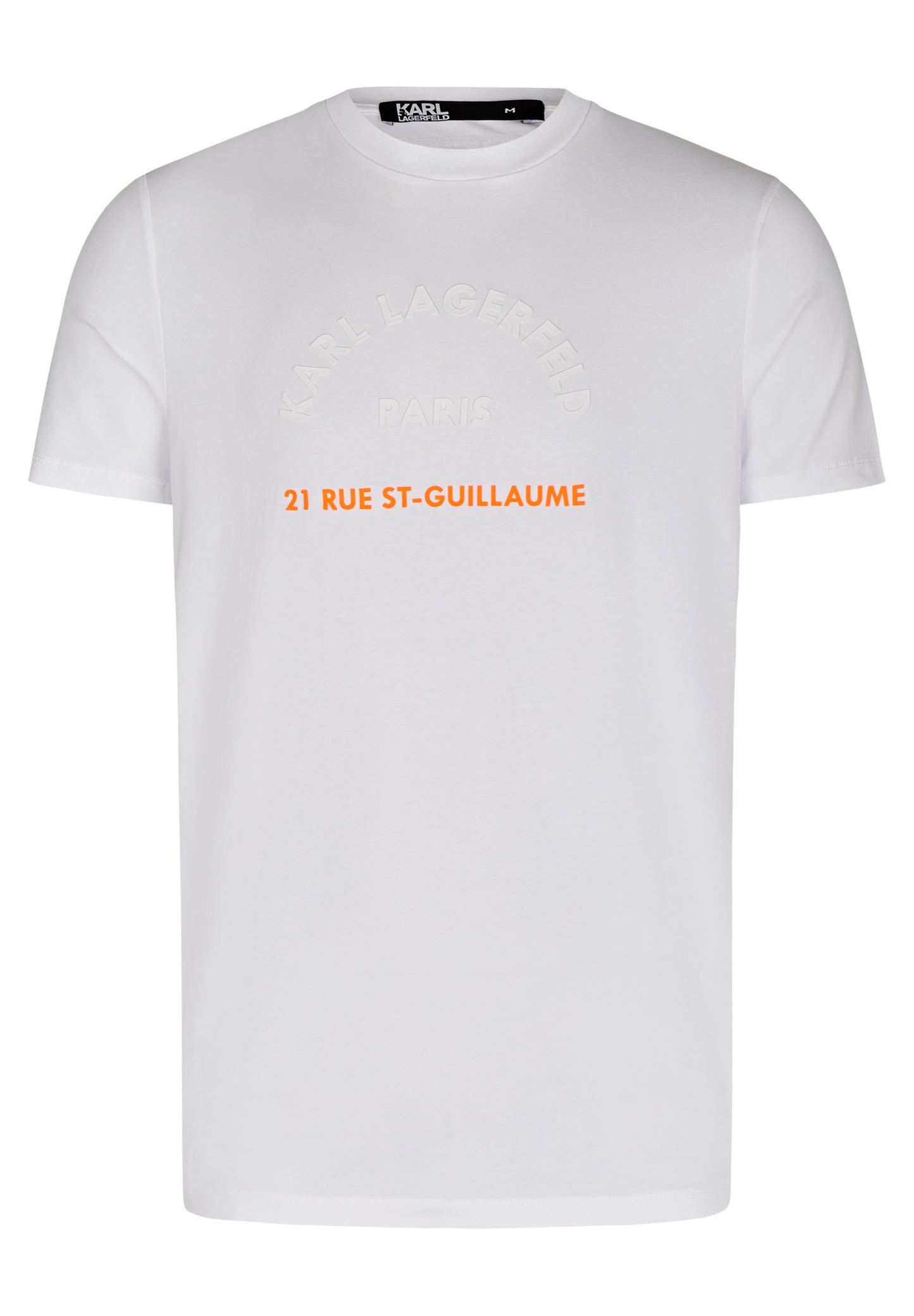 White t-shirt with address logo