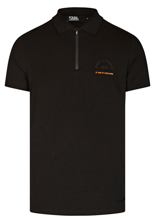 Black polo with address logo